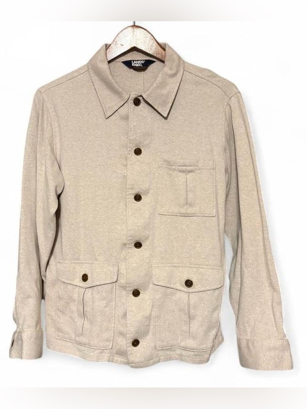 Lands' End Men's Light Beige Button-Up Shirt Jacket size Medium